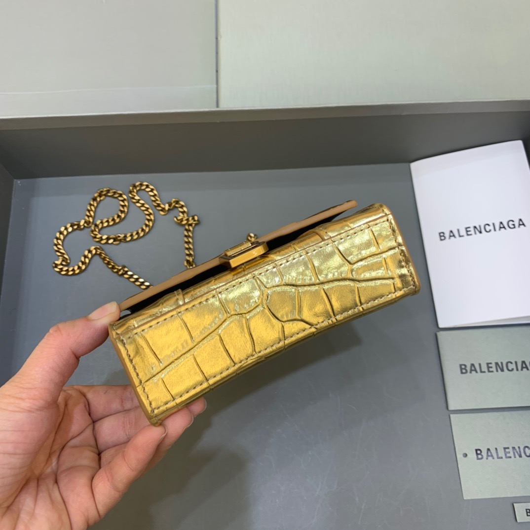 Balenciaga Hourglass Mini Handbag With Chain In Gold, For Women, Women’s Bags 4.7in/12cm 6646761S49