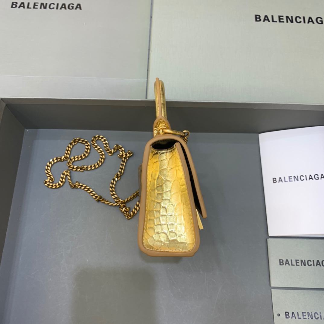 Balenciaga Hourglass Mini Handbag With Chain In Gold, For Women, Women’s Bags 4.7in/12cm 6646761S49