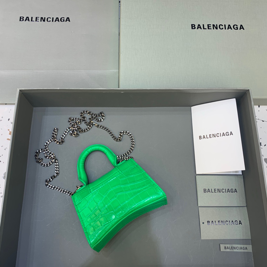 Balenciaga Hourglass Mini Handbag With Chain In Green, For Women, Women’s Bags 4.7in/12cm