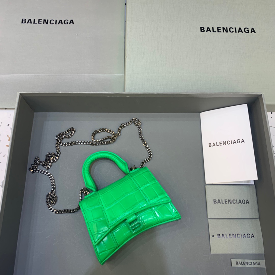 Balenciaga Hourglass Mini Handbag With Chain In Green, For Women, Women’s Bags 4.7in/12cm
