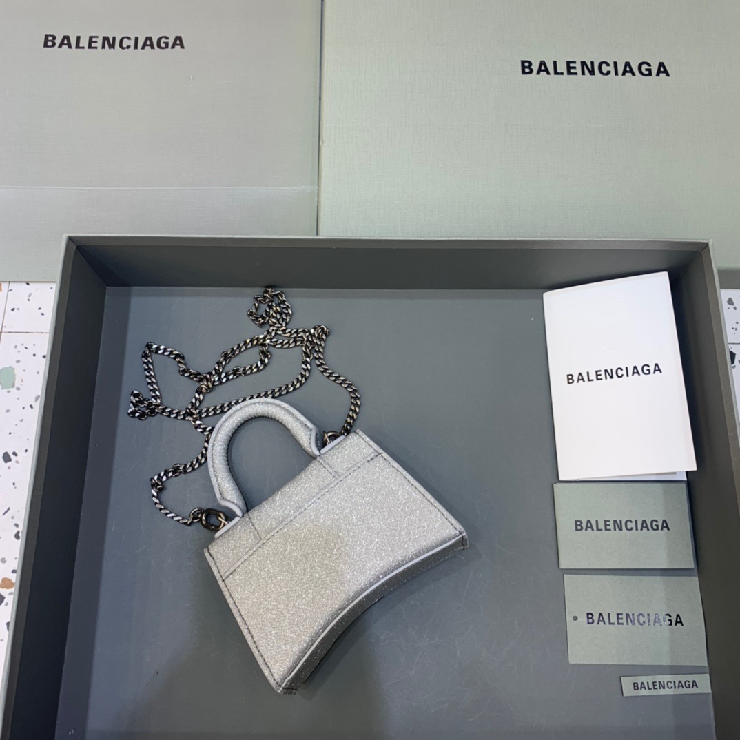 Balenciaga Hourglass Mini Handbag With Chain In Grey, For Women, Women’s Bags 4.7in/12cm