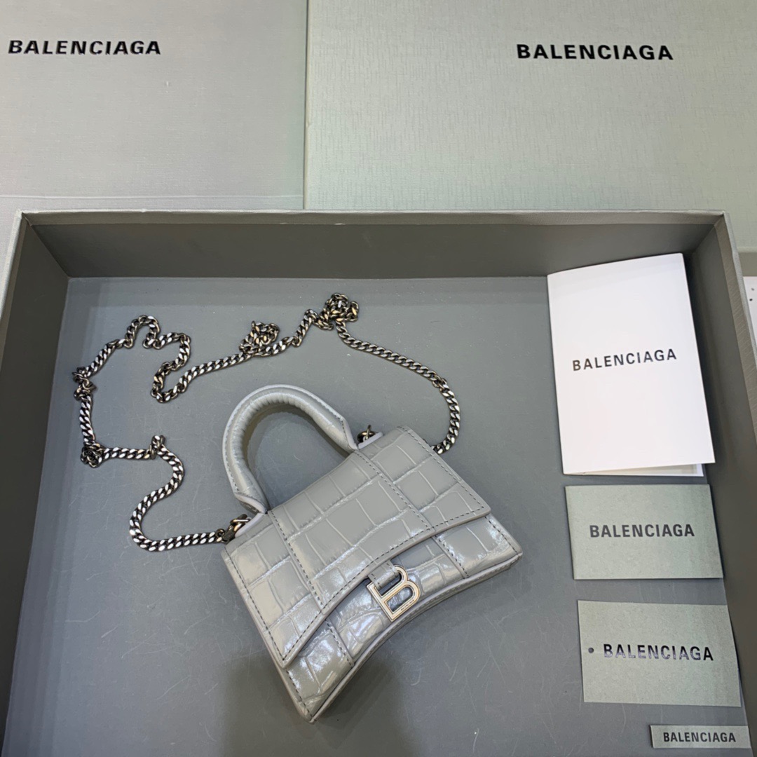 Balenciaga Hourglass Mini Handbag With Chain In Grey, For Women, Women’s Bags 4.7in/12cm