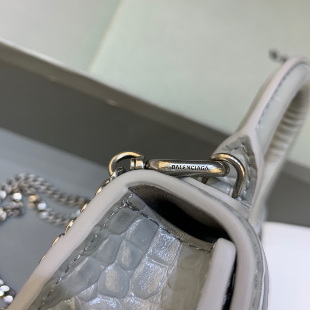 Balenciaga Hourglass Mini Handbag With Chain In Grey, For Women, Women’s Bags 4.7in/12cm