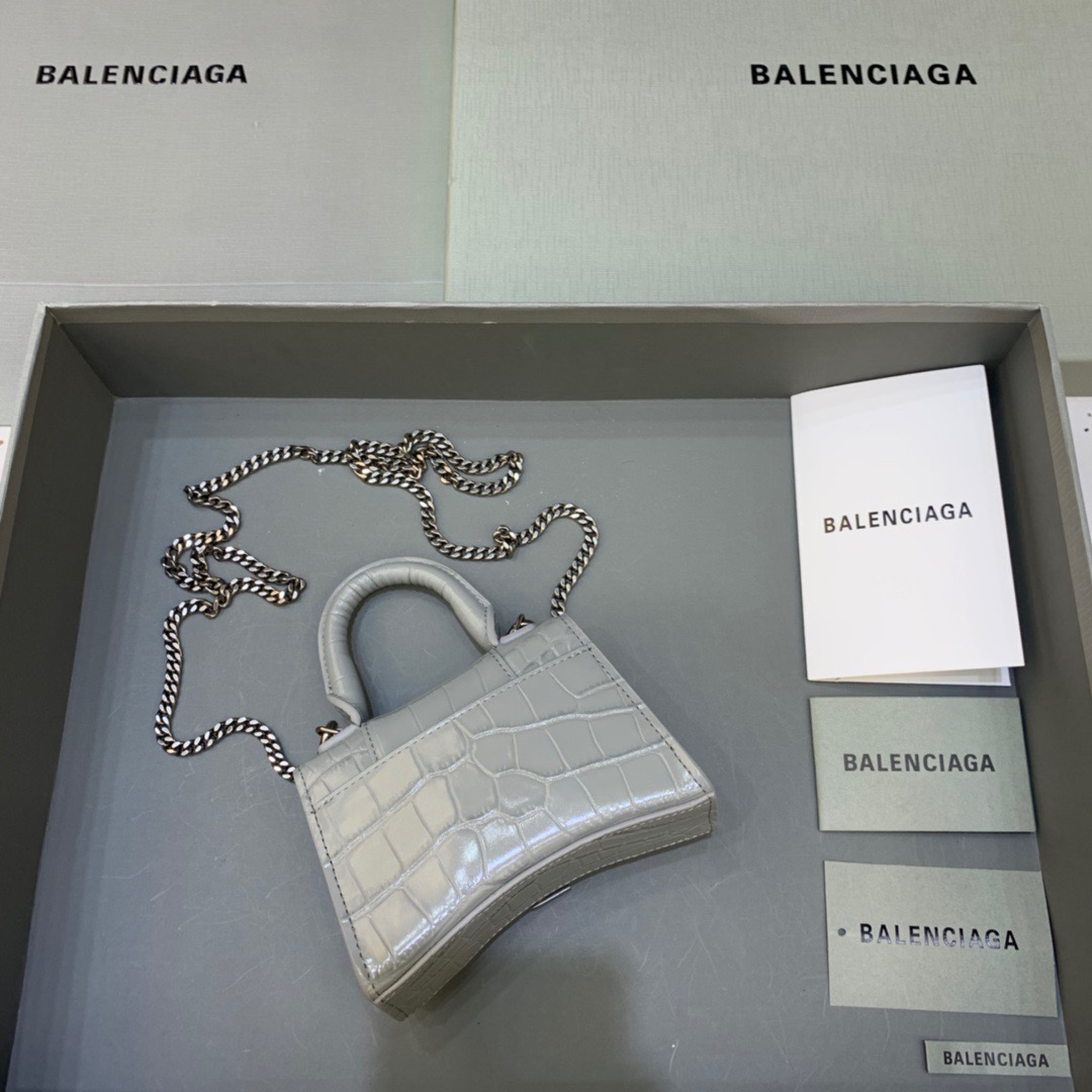 Balenciaga Hourglass Mini Handbag With Chain In Grey, For Women, Women’s Bags 4.7in/12cm