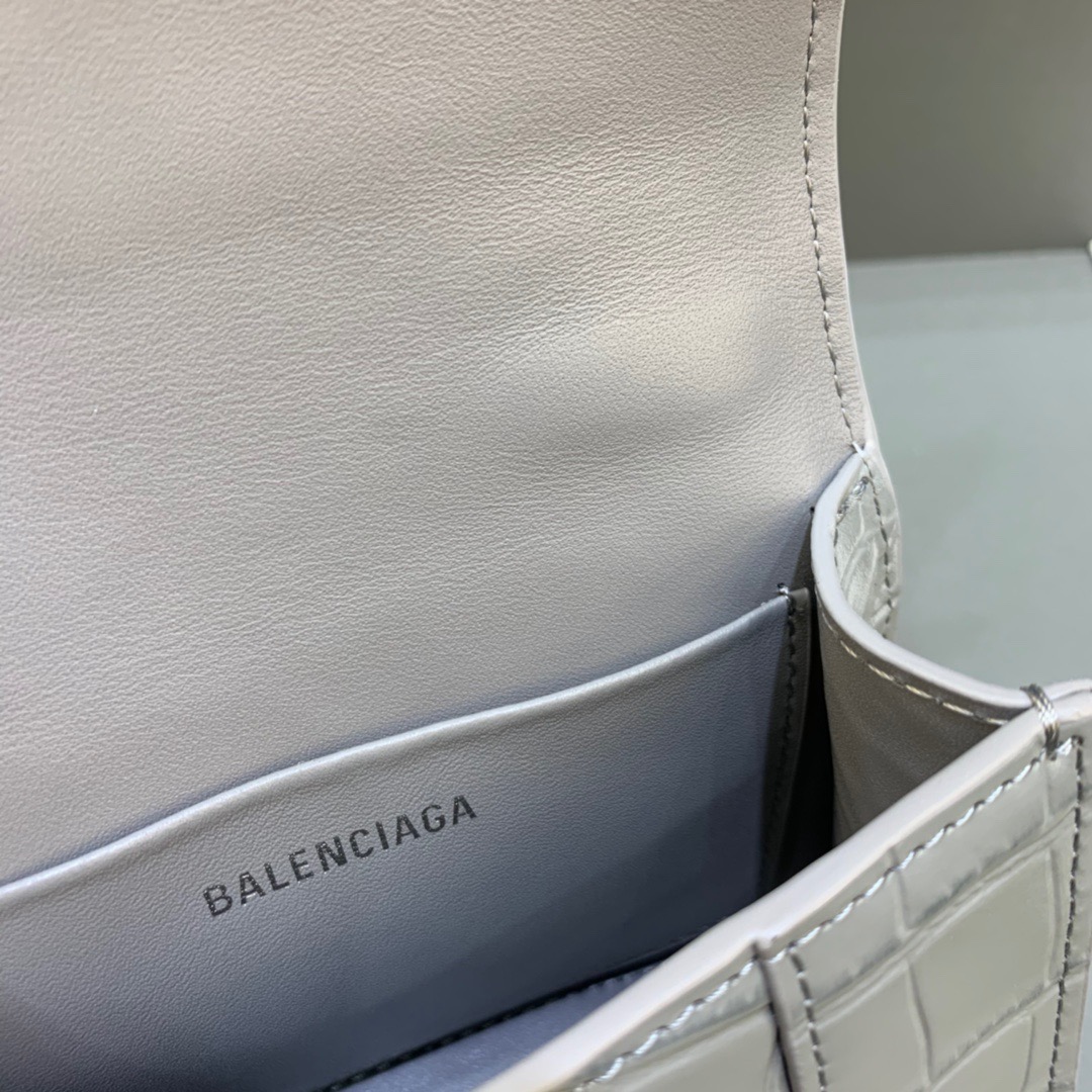 Balenciaga Hourglass Mini Handbag With Chain In Grey, For Women, Women’s Bags 4.7in/12cm