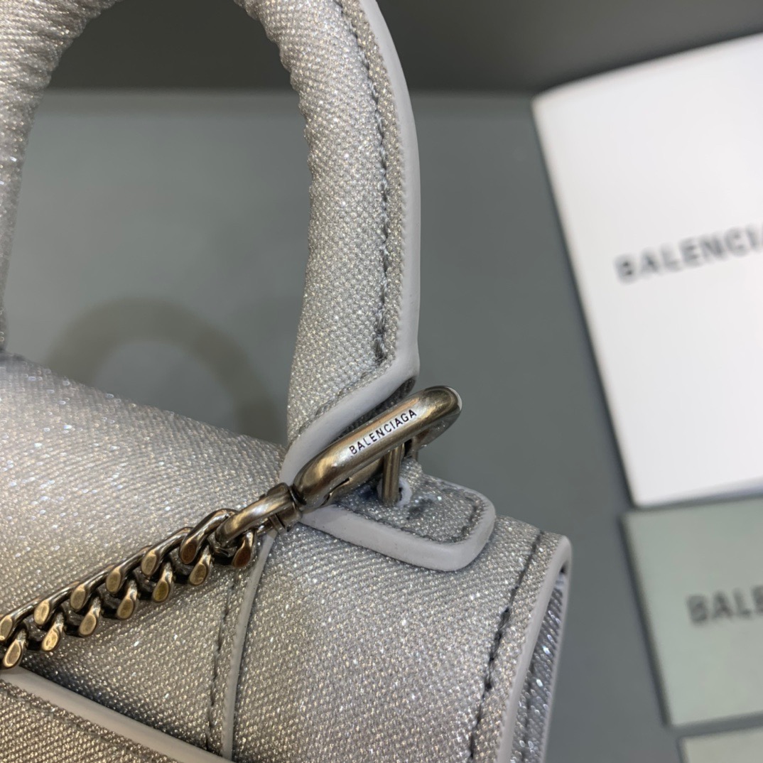 Balenciaga Hourglass Mini Handbag With Chain In Grey, For Women, Women’s Bags 4.7in/12cm