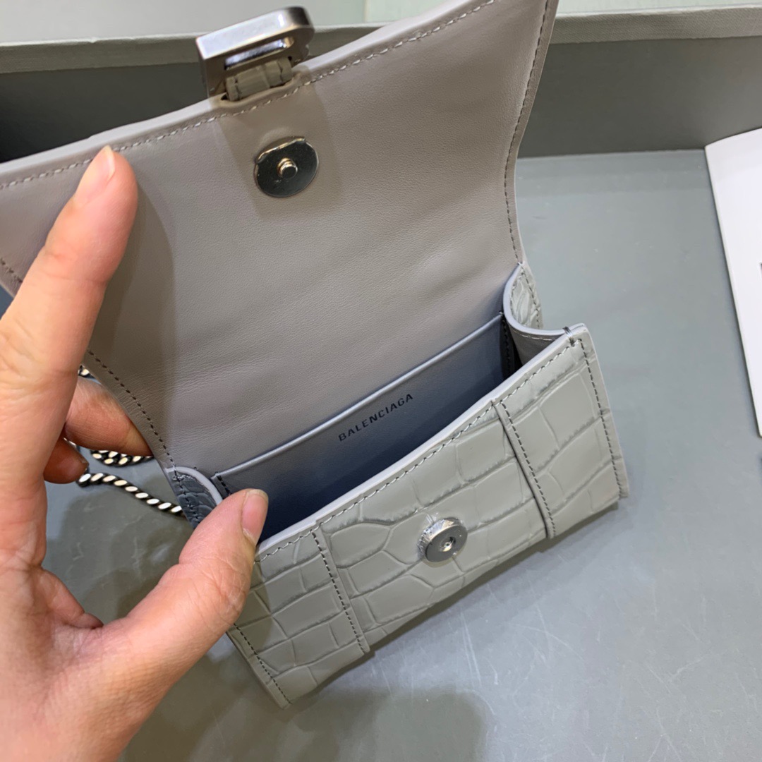 Balenciaga Hourglass Mini Handbag With Chain In Grey, For Women, Women’s Bags 4.7in/12cm