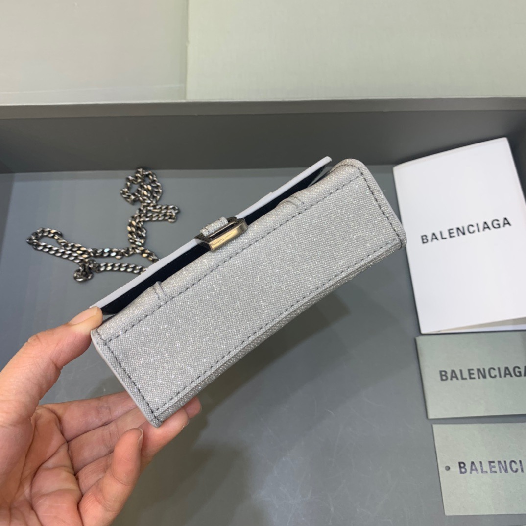 Balenciaga Hourglass Mini Handbag With Chain In Grey, For Women, Women’s Bags 4.7in/12cm