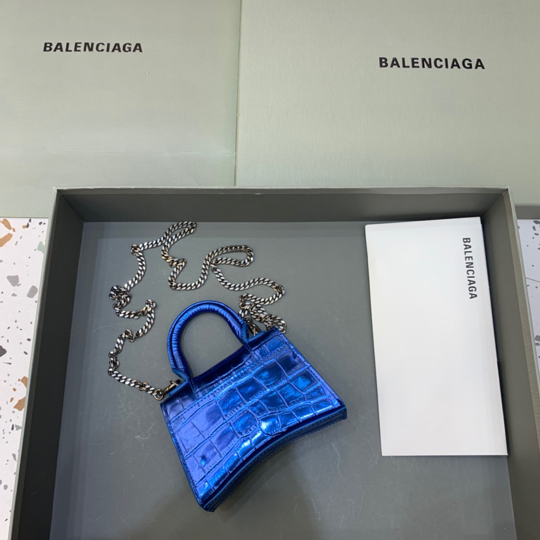 Balenciaga Hourglass Mini Handbag With Chain In Light Blue, For Women, Women’s Bags 4.7in/12cm