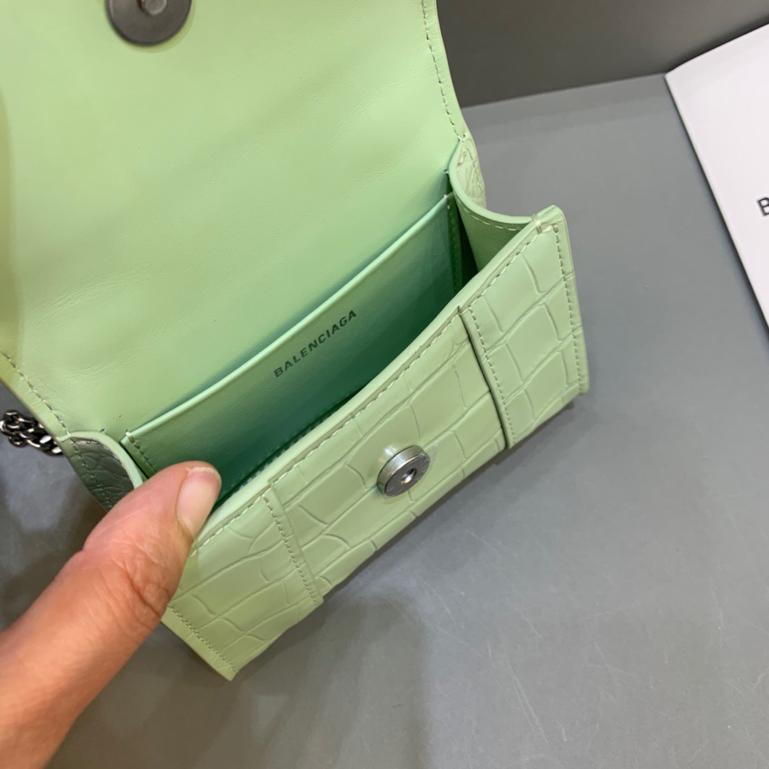 Balenciaga Hourglass Mini Handbag With Chain In Light Green, For Women, Women’s Bags 4.7in/12cm
