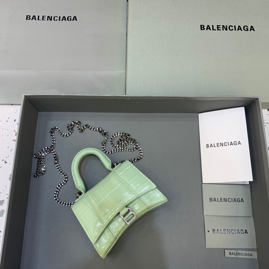 Balenciaga Hourglass Mini Handbag With Chain In Light Green, For Women, Women’s Bags 4.7in/12cm