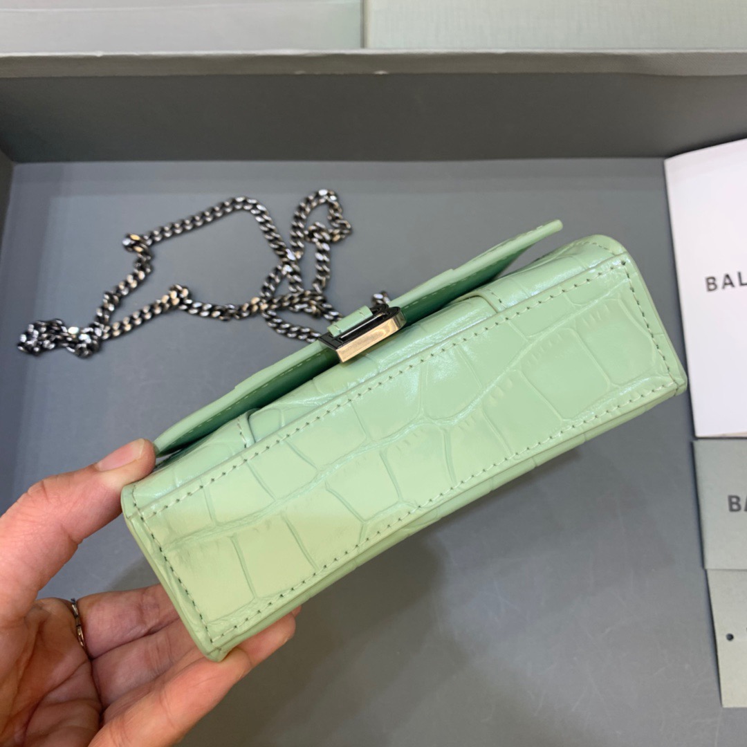 Balenciaga Hourglass Mini Handbag With Chain In Light Green, For Women, Women’s Bags 4.7in/12cm