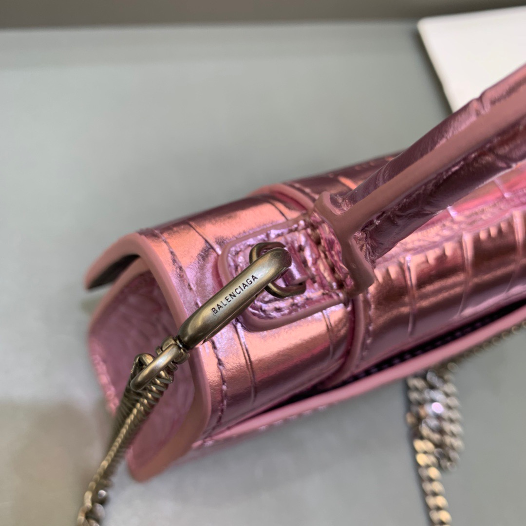 Balenciaga Hourglass Mini Handbag With Chain In Light Pink, For Women, Women’s Bags 4.7in/12cm