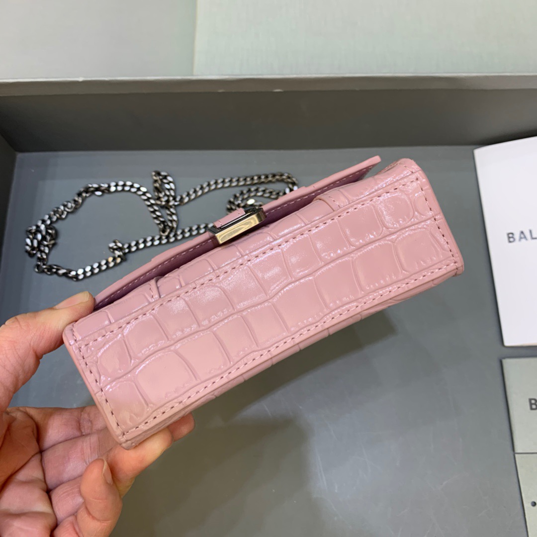 Balenciaga Hourglass Mini Handbag With Chain In Light Pink, For Women, Women’s Bags 4.7in/12cm
