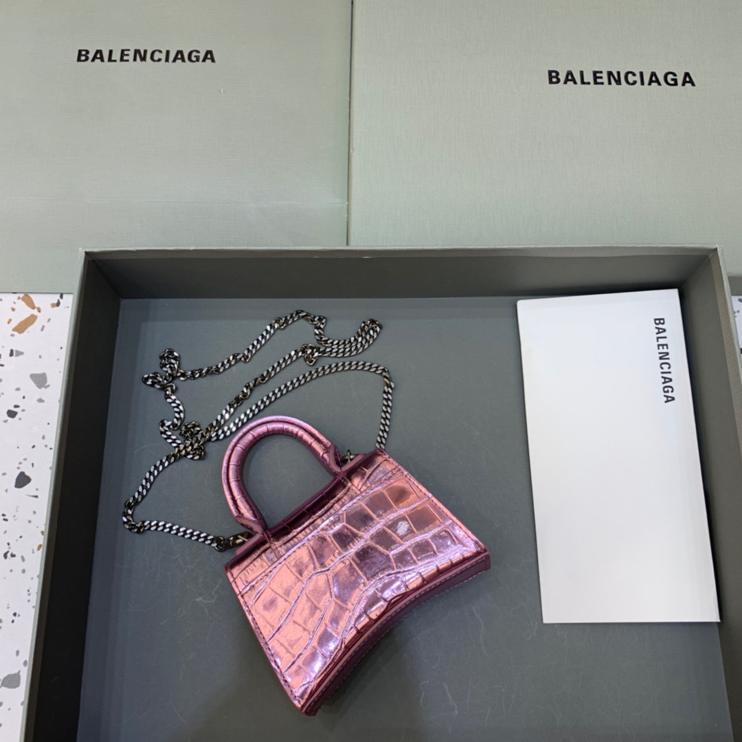 Balenciaga Hourglass Mini Handbag With Chain In Light Pink, For Women, Women’s Bags 4.7in/12cm