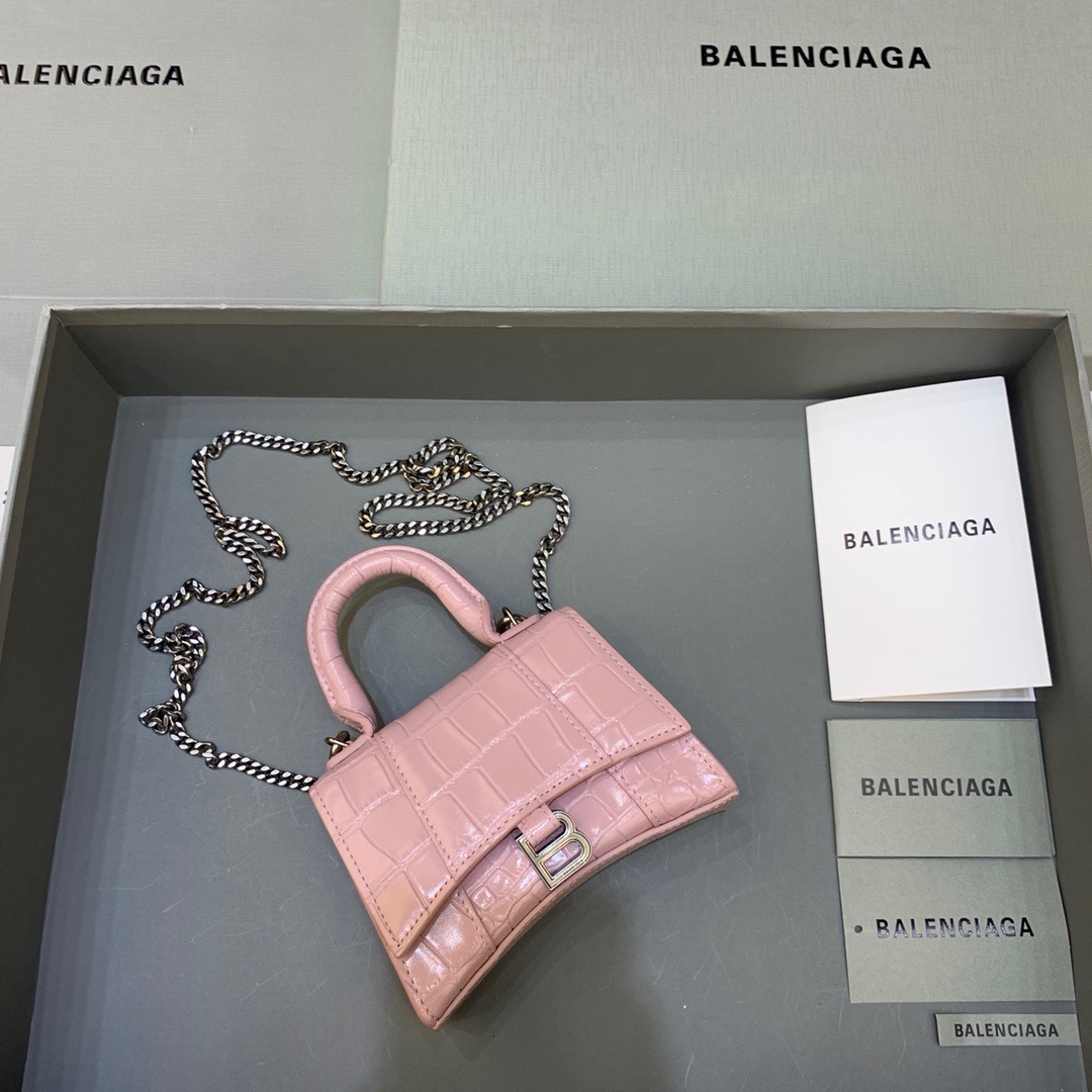 Balenciaga Hourglass Mini Handbag With Chain In Light Pink, For Women, Women’s Bags 4.7in/12cm