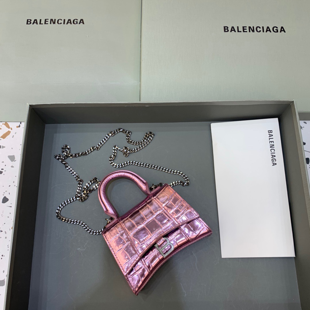 Balenciaga Hourglass Mini Handbag With Chain In Light Pink, For Women, Women’s Bags 4.7in/12cm