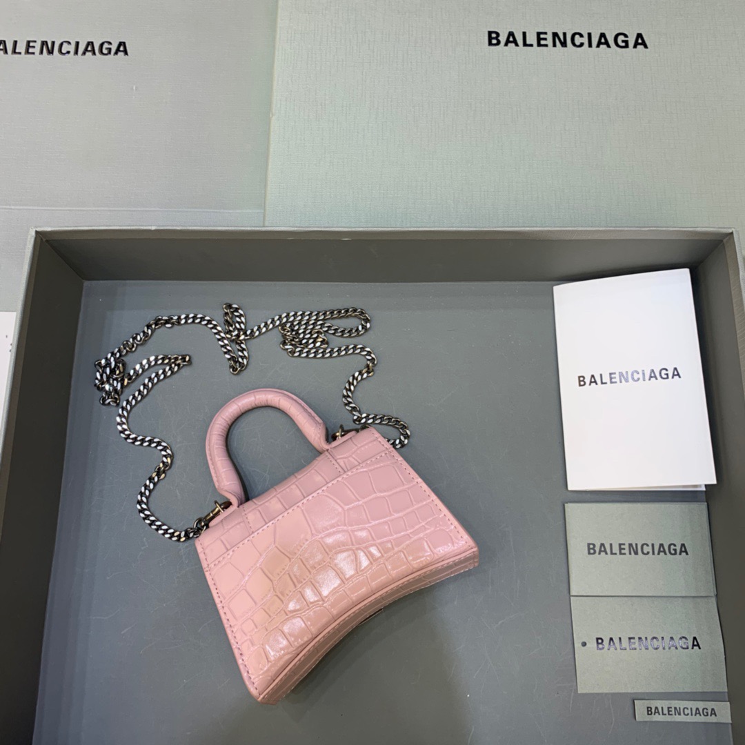 Balenciaga Hourglass Mini Handbag With Chain In Light Pink, For Women, Women’s Bags 4.7in/12cm
