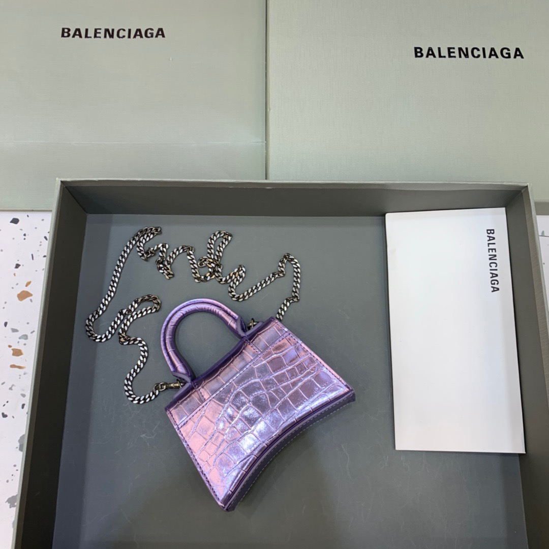 Balenciaga Hourglass Mini Handbag With Chain In Light Violet, For Women, Women’s Bags 4.7in/12cm