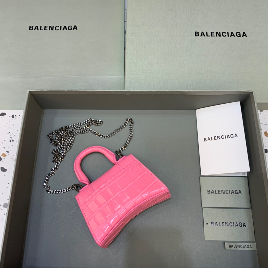 Balenciaga Hourglass Mini Handbag With Chain In Pink, For Women, Women’s Bags 4.7in/12cm