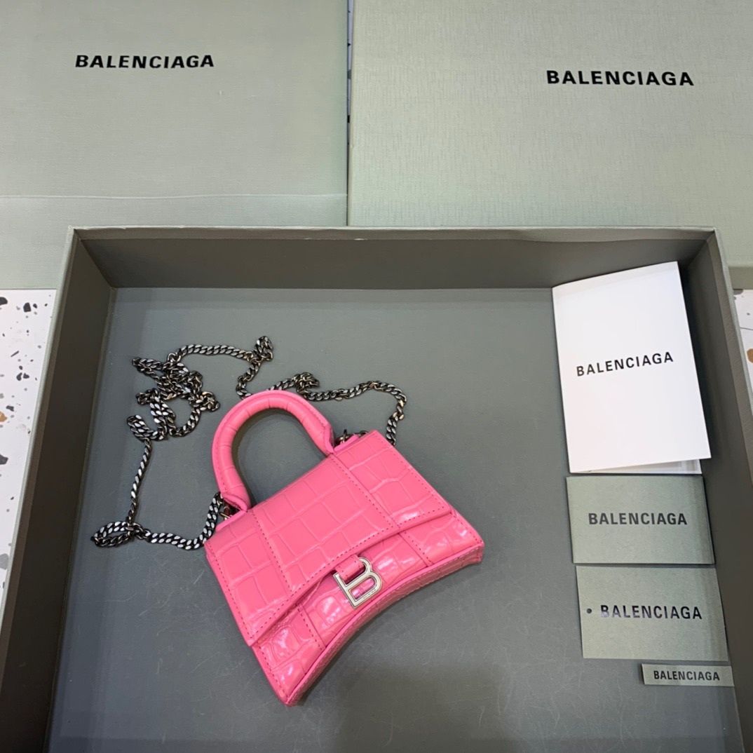 Balenciaga Hourglass Mini Handbag With Chain In Pink, For Women, Women’s Bags 4.7in/12cm