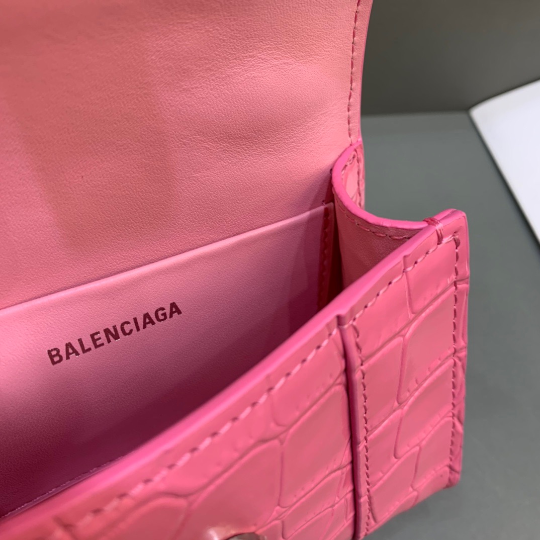 Balenciaga Hourglass Mini Handbag With Chain In Pink, For Women, Women’s Bags 4.7in/12cm