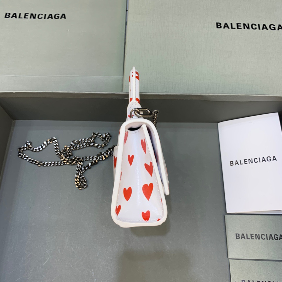 Balenciaga Hourglass Mini Handbag With Chain In Red And White, For Women, Women’s Bags 4.7in/12cm