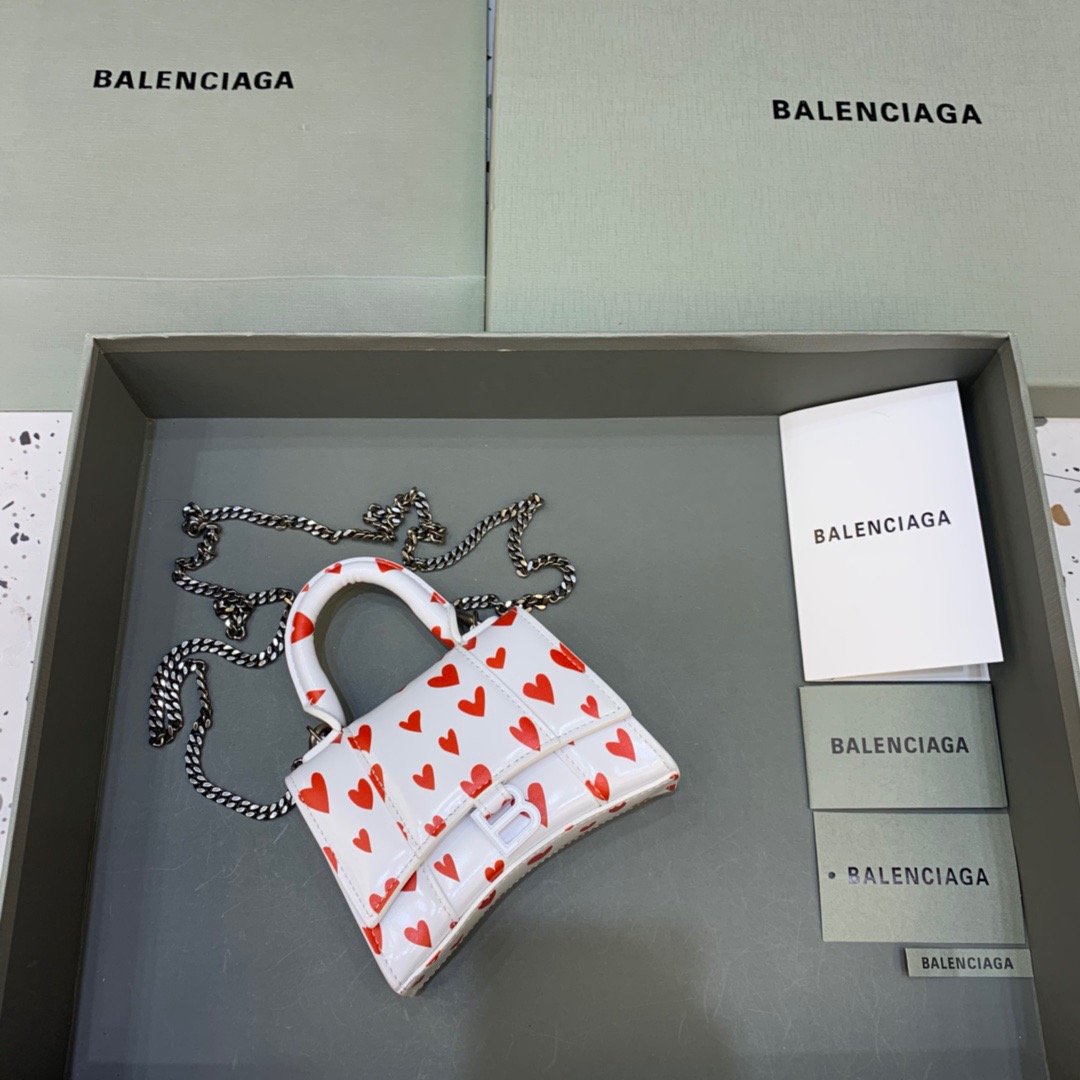 Balenciaga Hourglass Mini Handbag With Chain In Red And White, For Women, Women’s Bags 4.7in/12cm