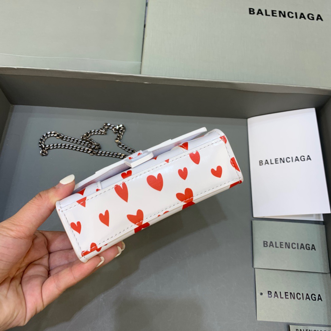 Balenciaga Hourglass Mini Handbag With Chain In Red And White, For Women, Women’s Bags 4.7in/12cm