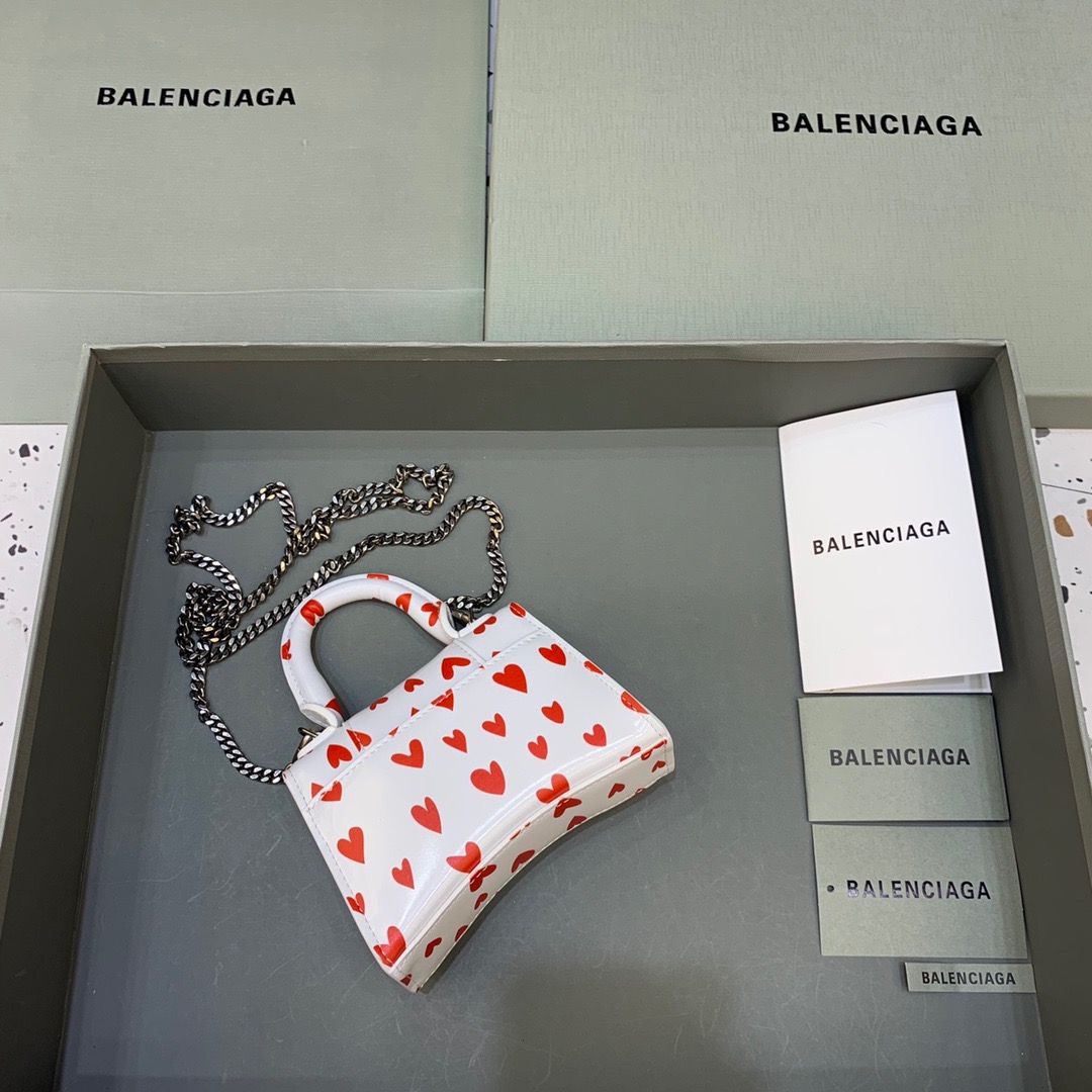 Balenciaga Hourglass Mini Handbag With Chain In Red And White, For Women, Women’s Bags 4.7in/12cm