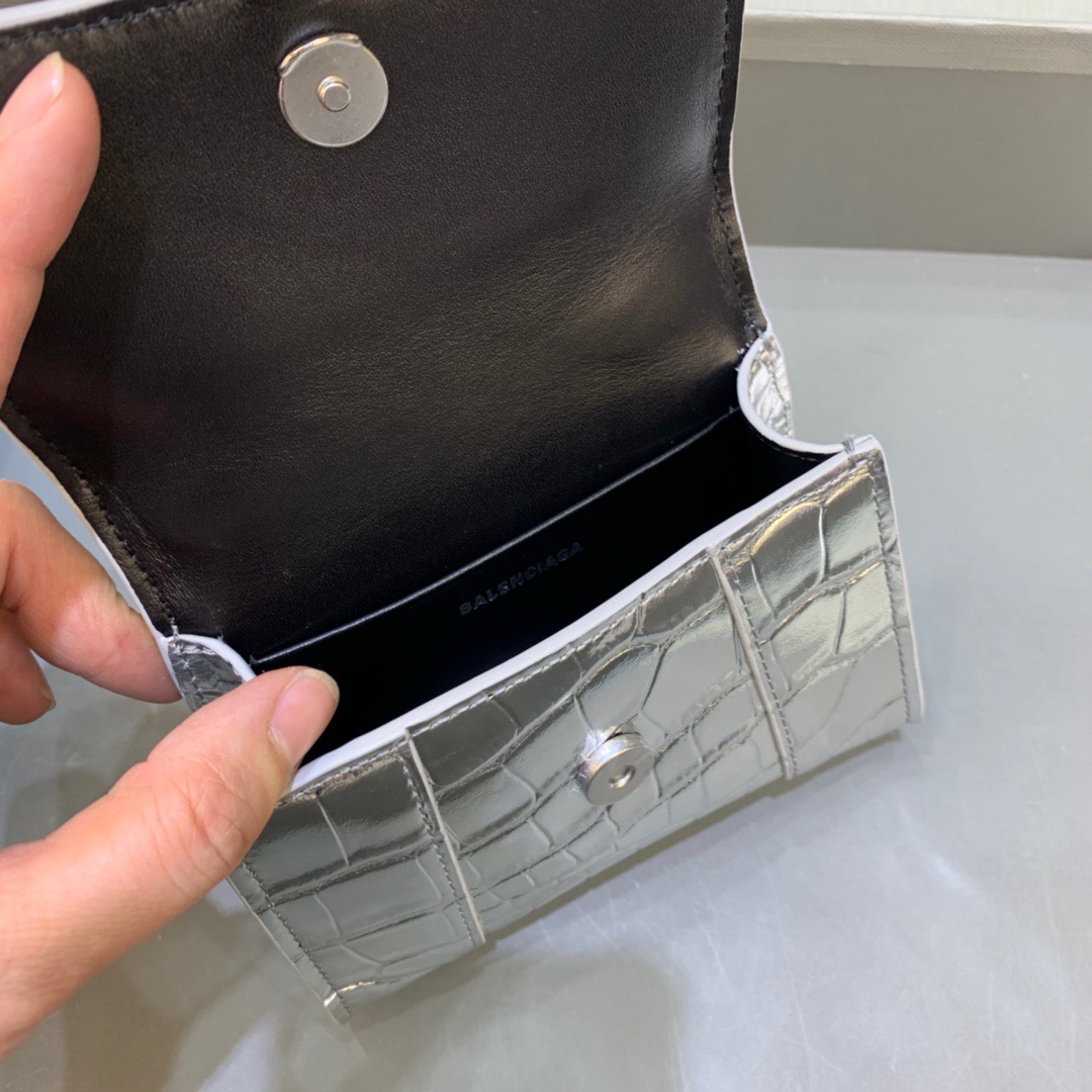 Balenciaga Hourglass Mini Handbag With Chain In Sliver, For Women, Women’s Bags 4.7in/12cm