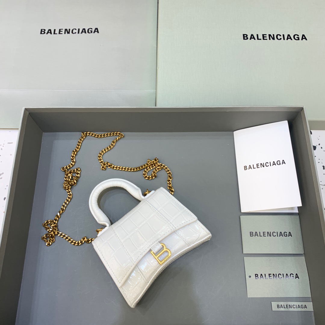 Balenciaga Hourglass Mini Handbag With Chain In White, For Women, Women’s Bags 4.7in/12cm
