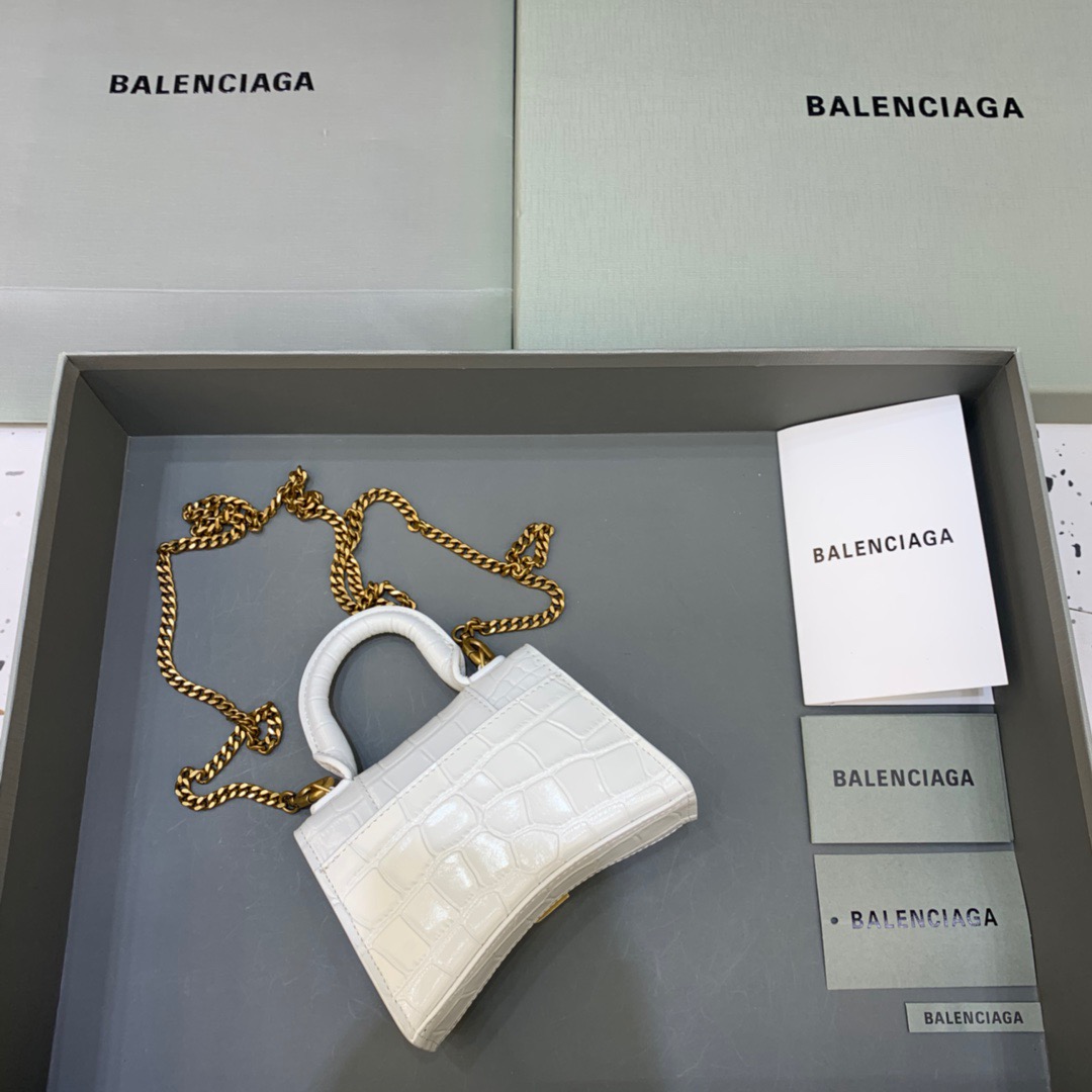 Balenciaga Hourglass Mini Handbag With Chain In White, For Women, Women’s Bags 4.7in/12cm
