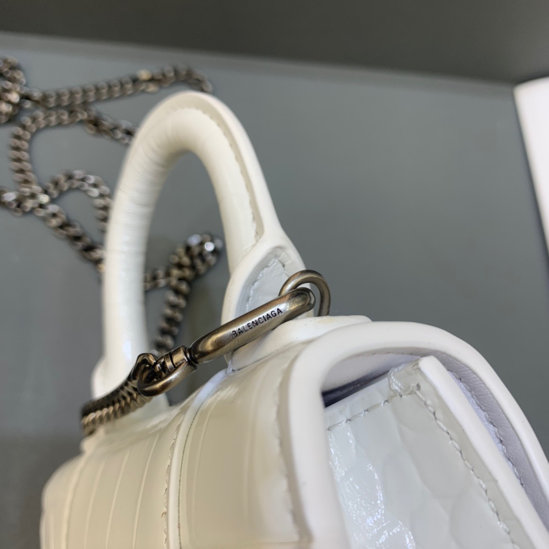 Balenciaga Hourglass Mini Handbag With Chain In White, For Women, Women’s Bags 4.7in/12cm