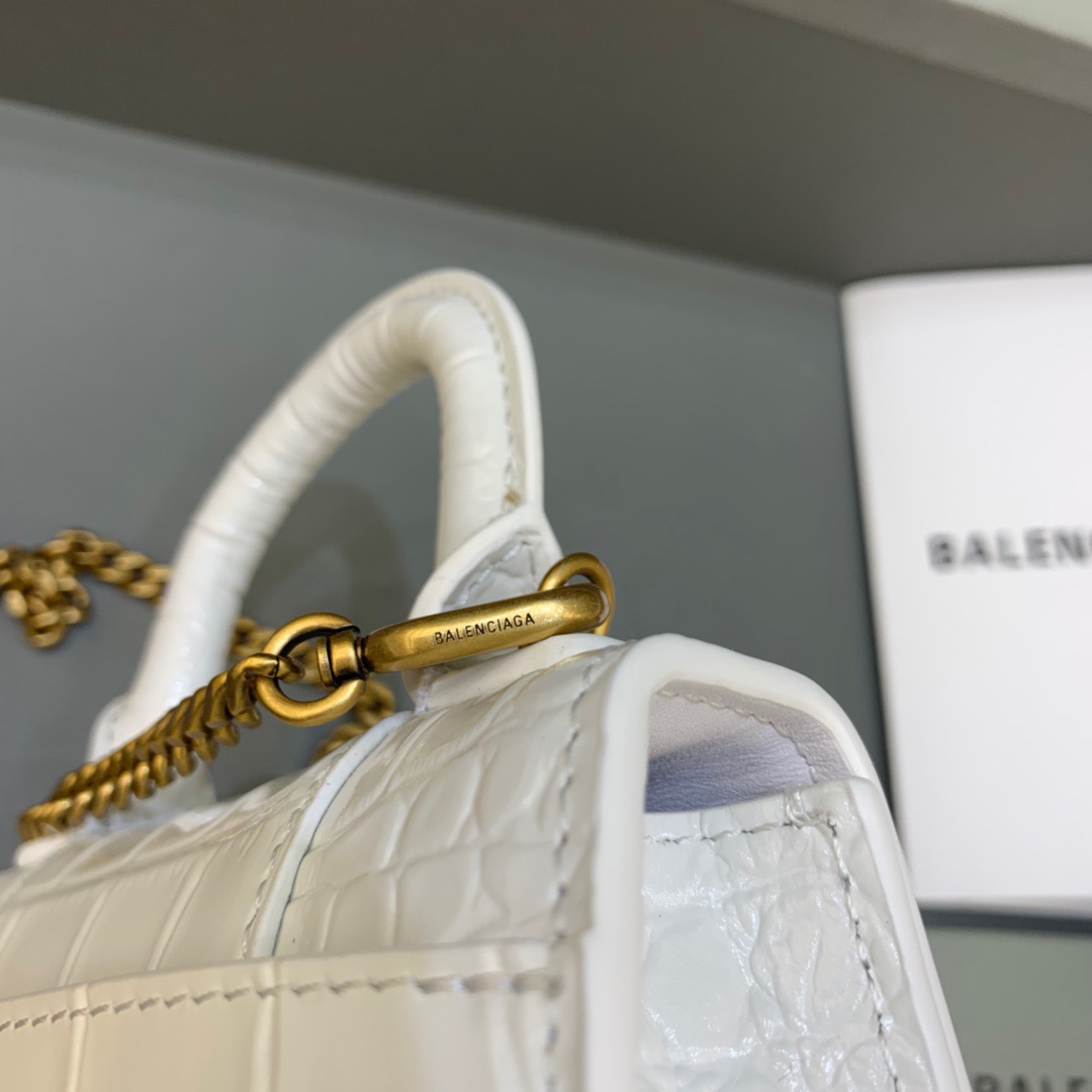 Balenciaga Hourglass Mini Handbag With Chain In White, For Women, Women’s Bags 4.7in/12cm
