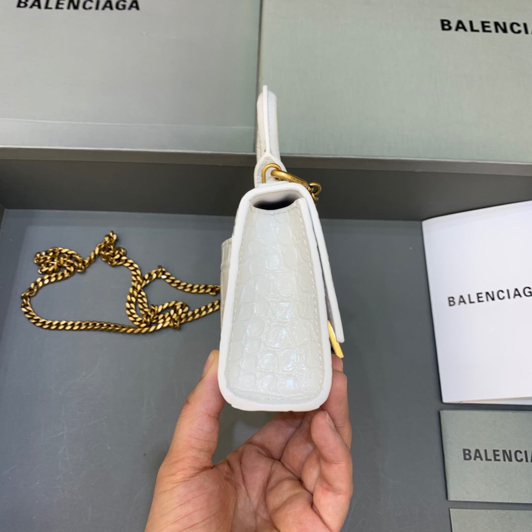 Balenciaga Hourglass Mini Handbag With Chain In White, For Women, Women’s Bags 4.7in/12cm