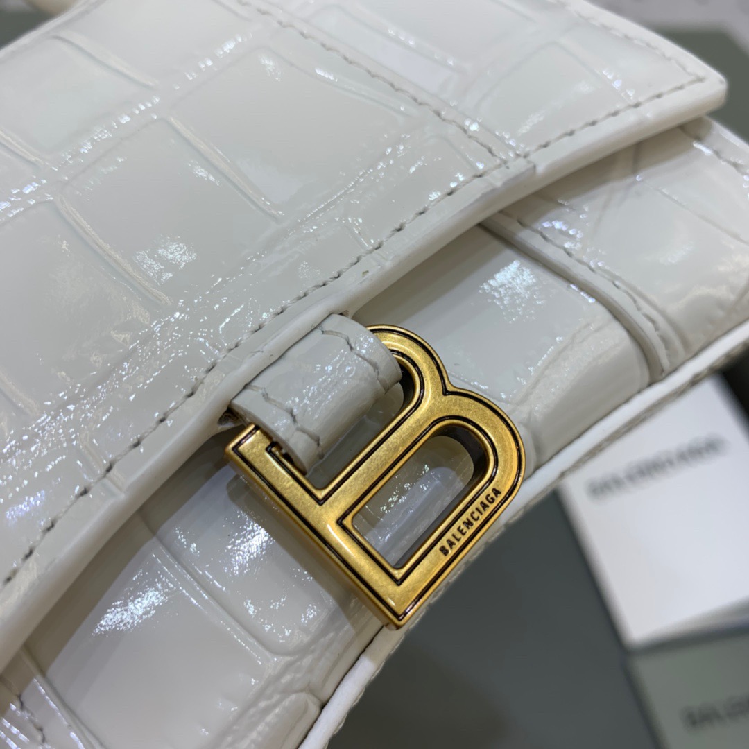 Balenciaga Hourglass Mini Handbag With Chain In White, For Women, Women’s Bags 4.7in/12cm