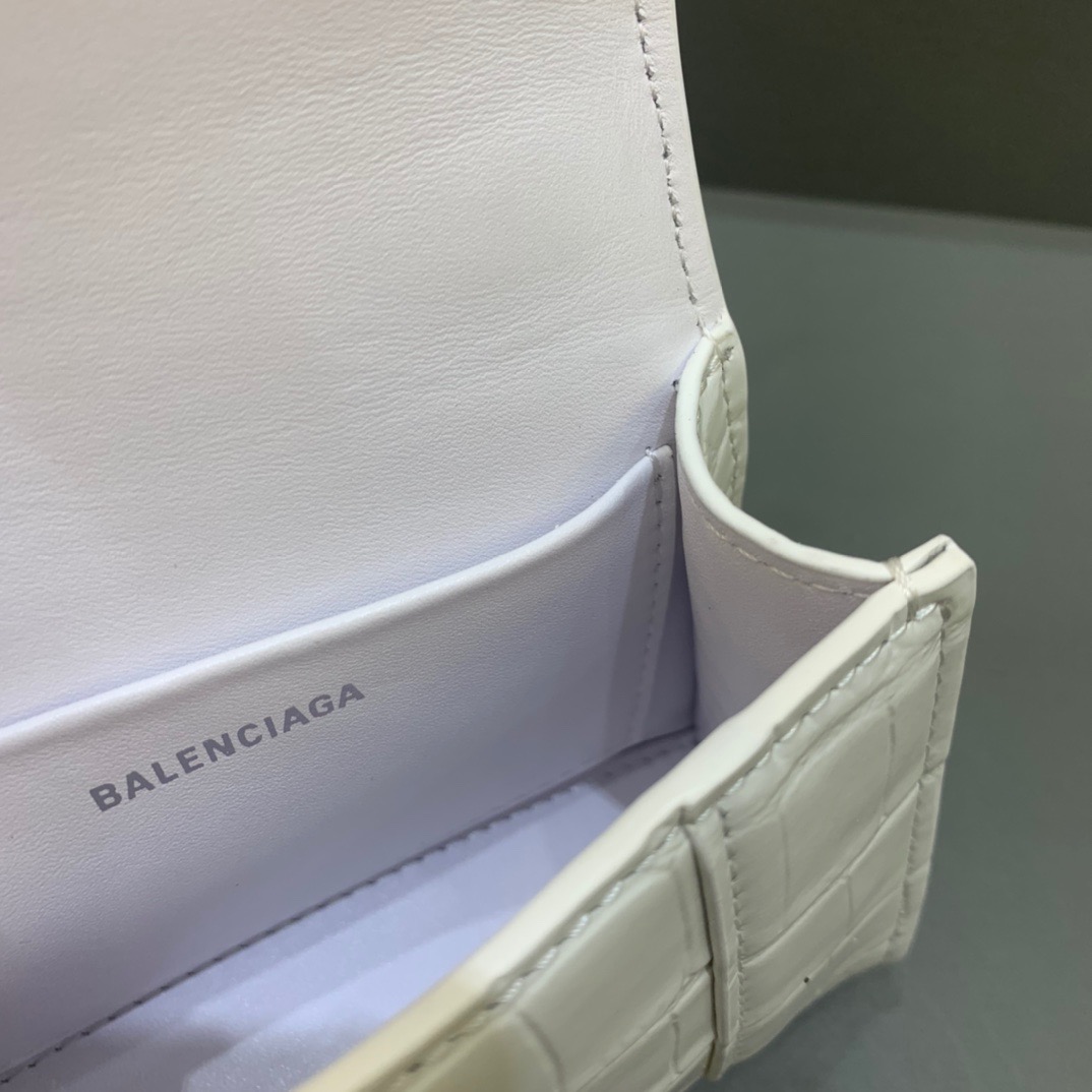 Balenciaga Hourglass Mini Handbag With Chain In White, For Women, Women’s Bags 4.7in/12cm
