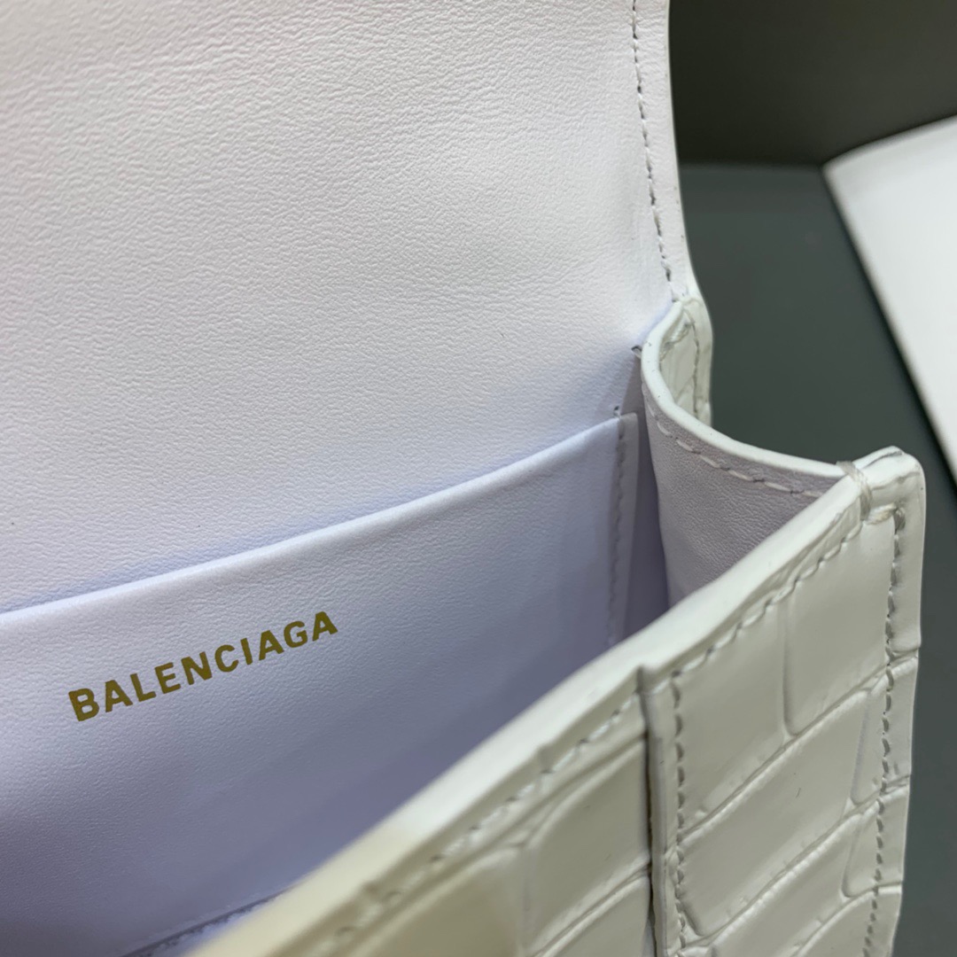 Balenciaga Hourglass Mini Handbag With Chain In White, For Women, Women’s Bags 4.7in/12cm