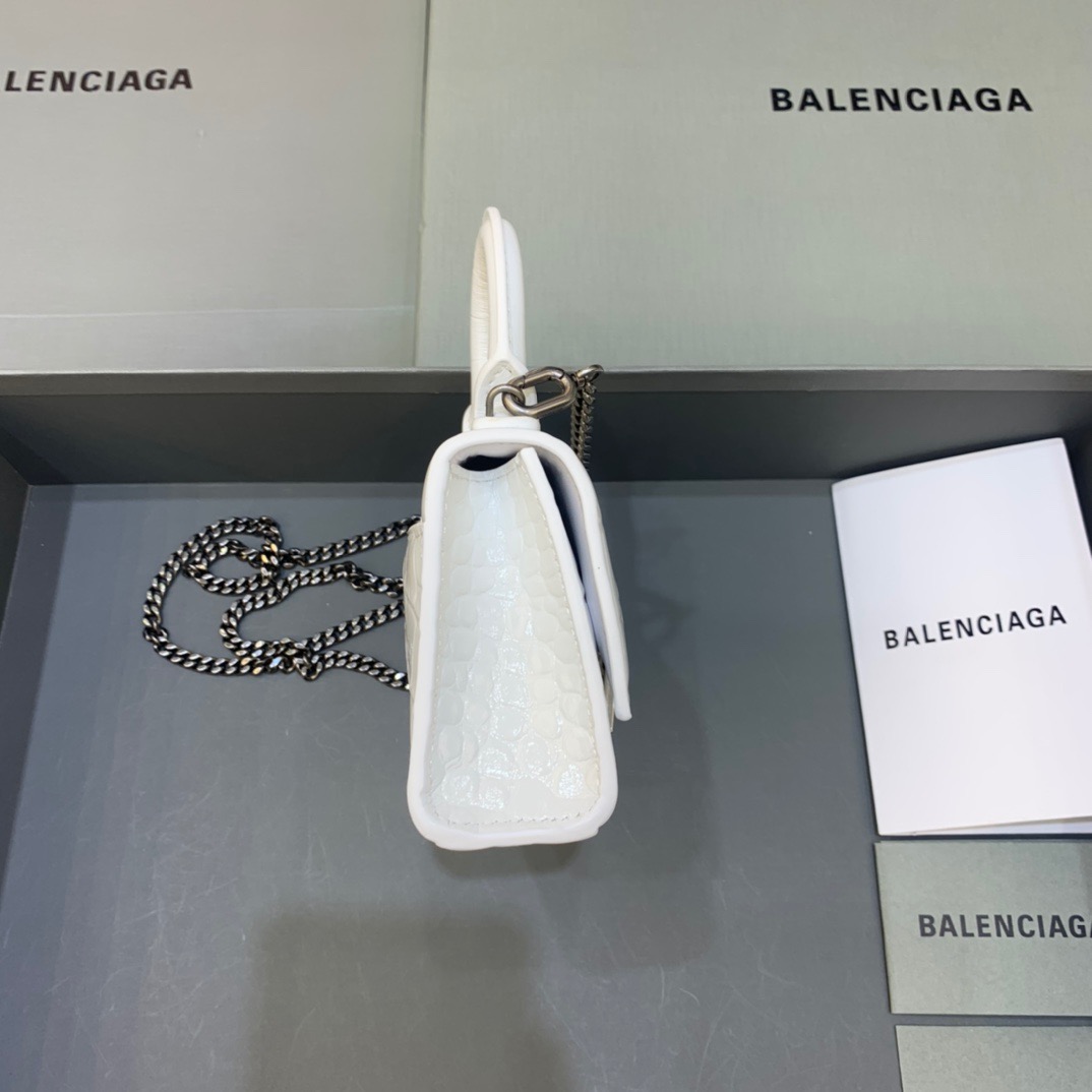 Balenciaga Hourglass Mini Handbag With Chain In White, For Women, Women’s Bags 4.7in/12cm