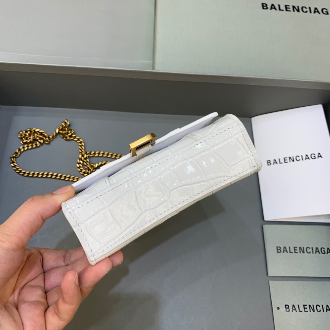 Balenciaga Hourglass Mini Handbag With Chain In White, For Women, Women’s Bags 4.7in/12cm