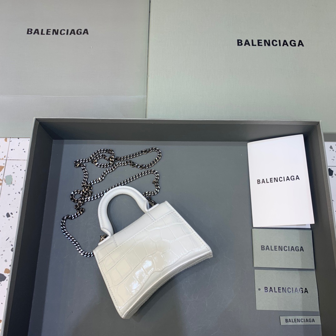 Balenciaga Hourglass Mini Handbag With Chain In White, For Women, Women’s Bags 4.7in/12cm