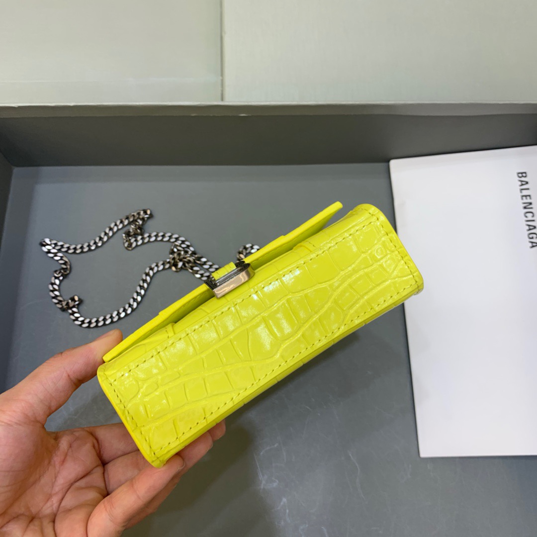 Balenciaga Hourglass Mini Handbag With Chain In Yellow, For Women, Women’s Bags 4.7in/12cm
