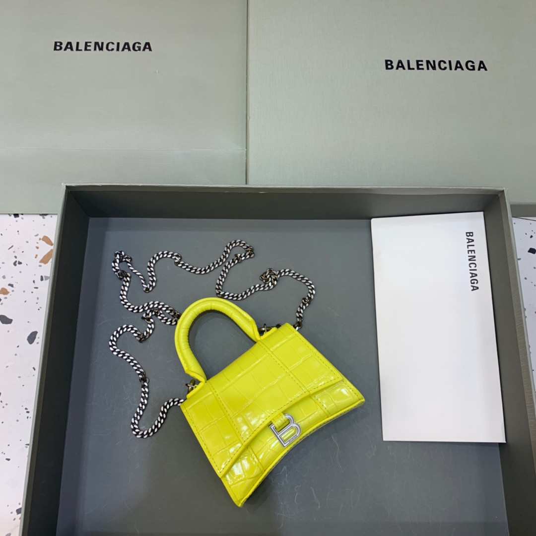 Balenciaga Hourglass Mini Handbag With Chain In Yellow, For Women, Women’s Bags 4.7in/12cm