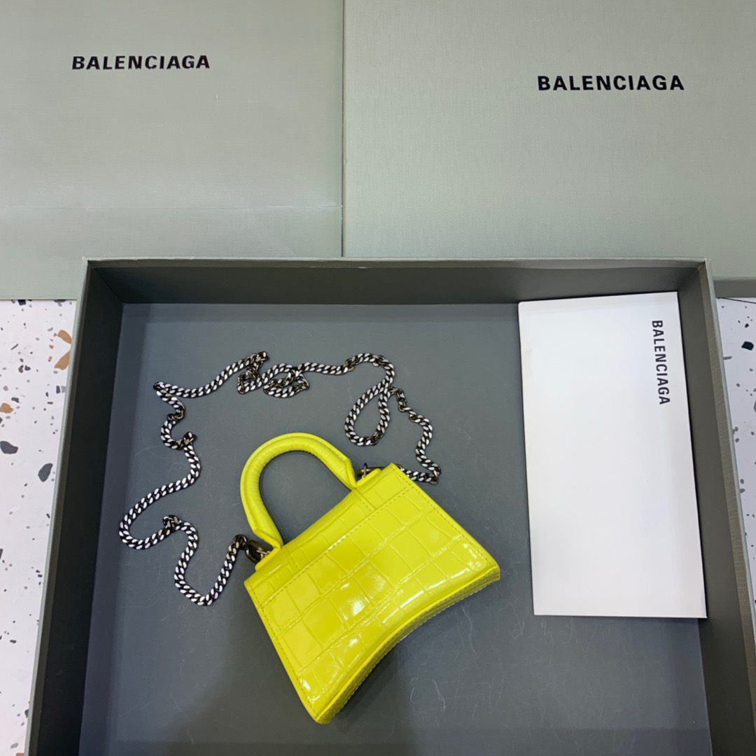 Balenciaga Hourglass Mini Handbag With Chain In Yellow, For Women, Women’s Bags 4.7in/12cm
