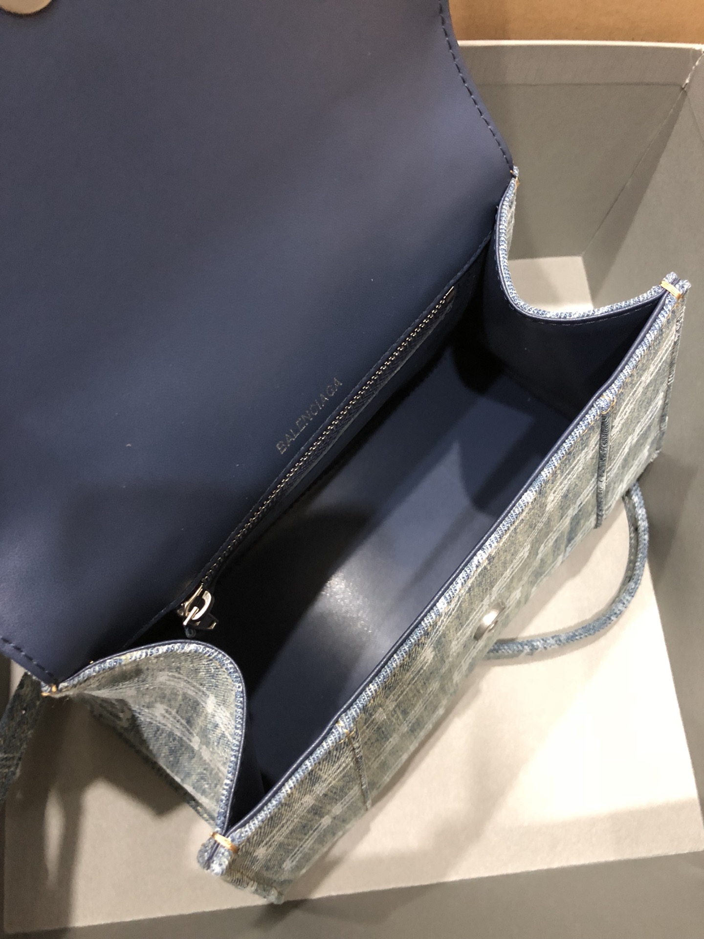 Balenciaga Hourglass Small Handbag Bb Monogram Bleached Denim In Blue For Women 9in/23cm 593546210E64716