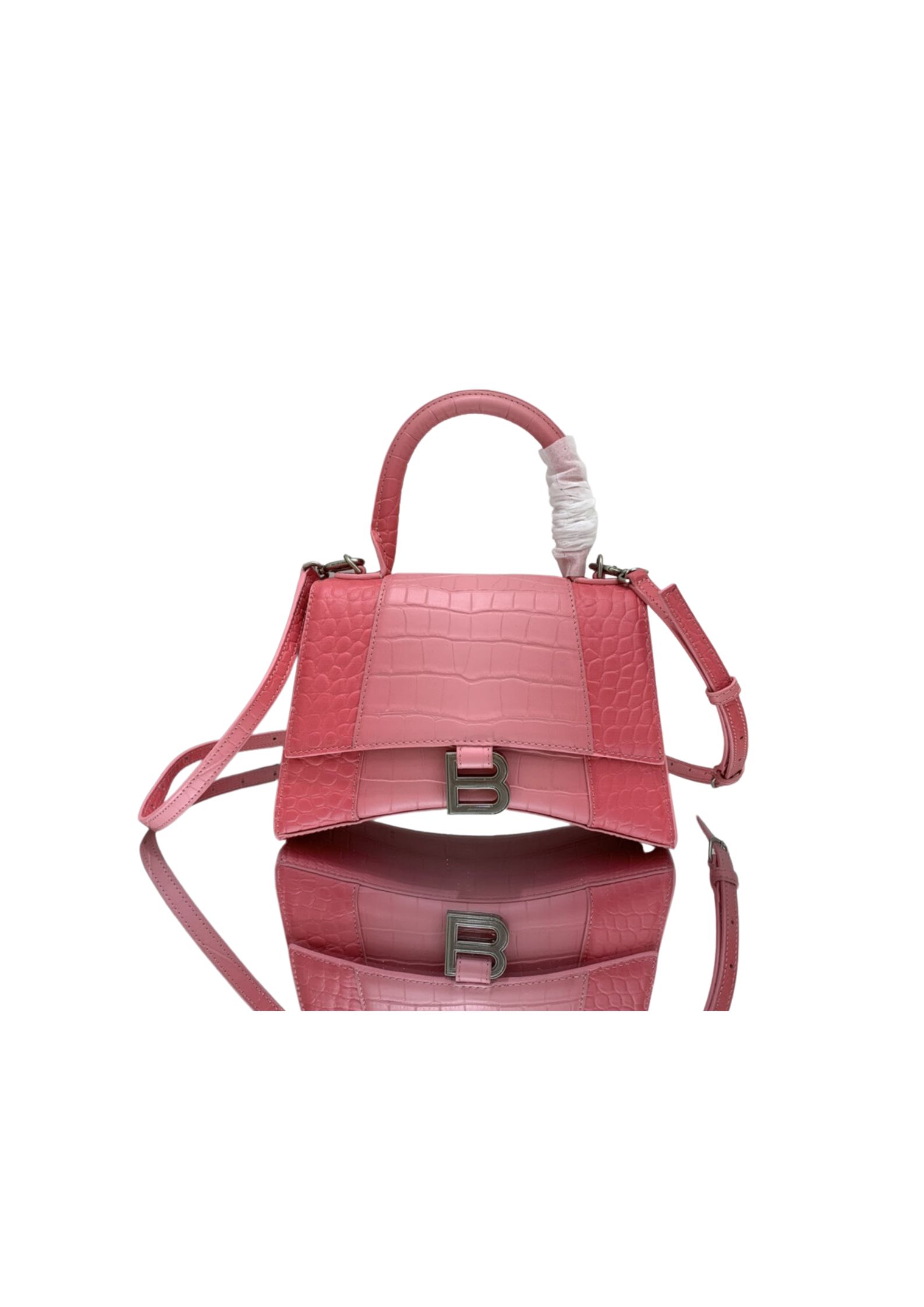 Balenciaga Hourglass Small Handbag Embossed In Pink/Brown For Women 9in/23cm