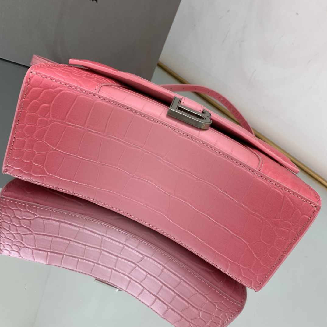 Balenciaga Hourglass Small Handbag Embossed In Pink/Brown For Women 9in/23cm