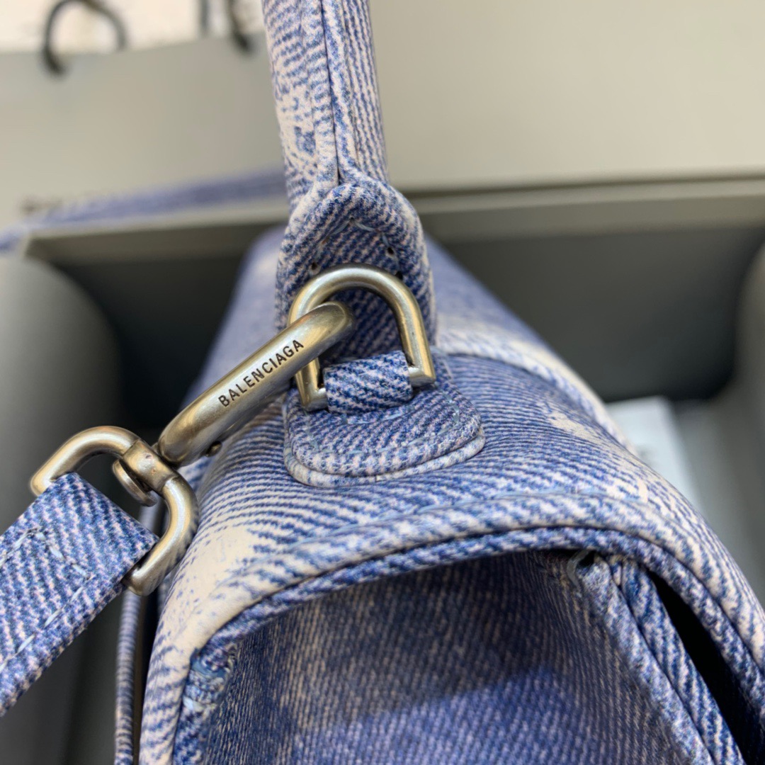 Balenciaga Hourglass Small Handbag In Blue Denim Printed, For Women, Women’s Bags 9in/23cm 5935462104W9064
