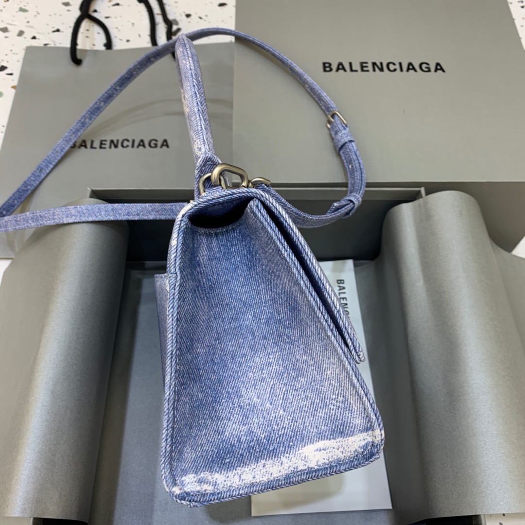 Balenciaga Hourglass Small Handbag In Blue Denim Printed, For Women, Women’s Bags 9in/23cm 5935462104W9064